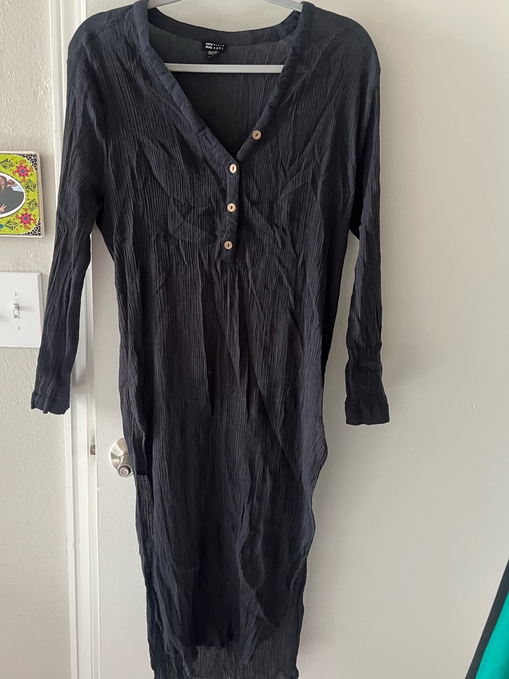 Billabong sheer Long Sleeve Button beach cover-up / dress